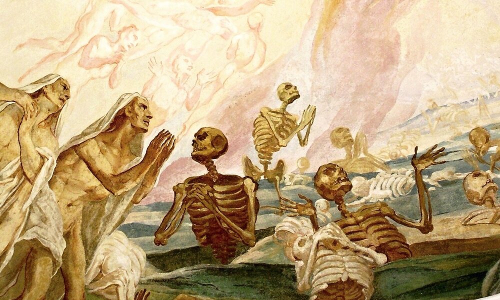 Detail z fresky "Poslední soud" nad severním bočním oltářem